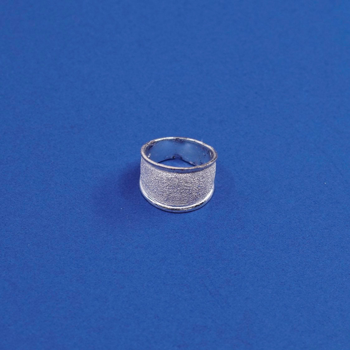 sz 7.25, Sterling silver handmade ring, unique 925 wide band w/ Matt surface