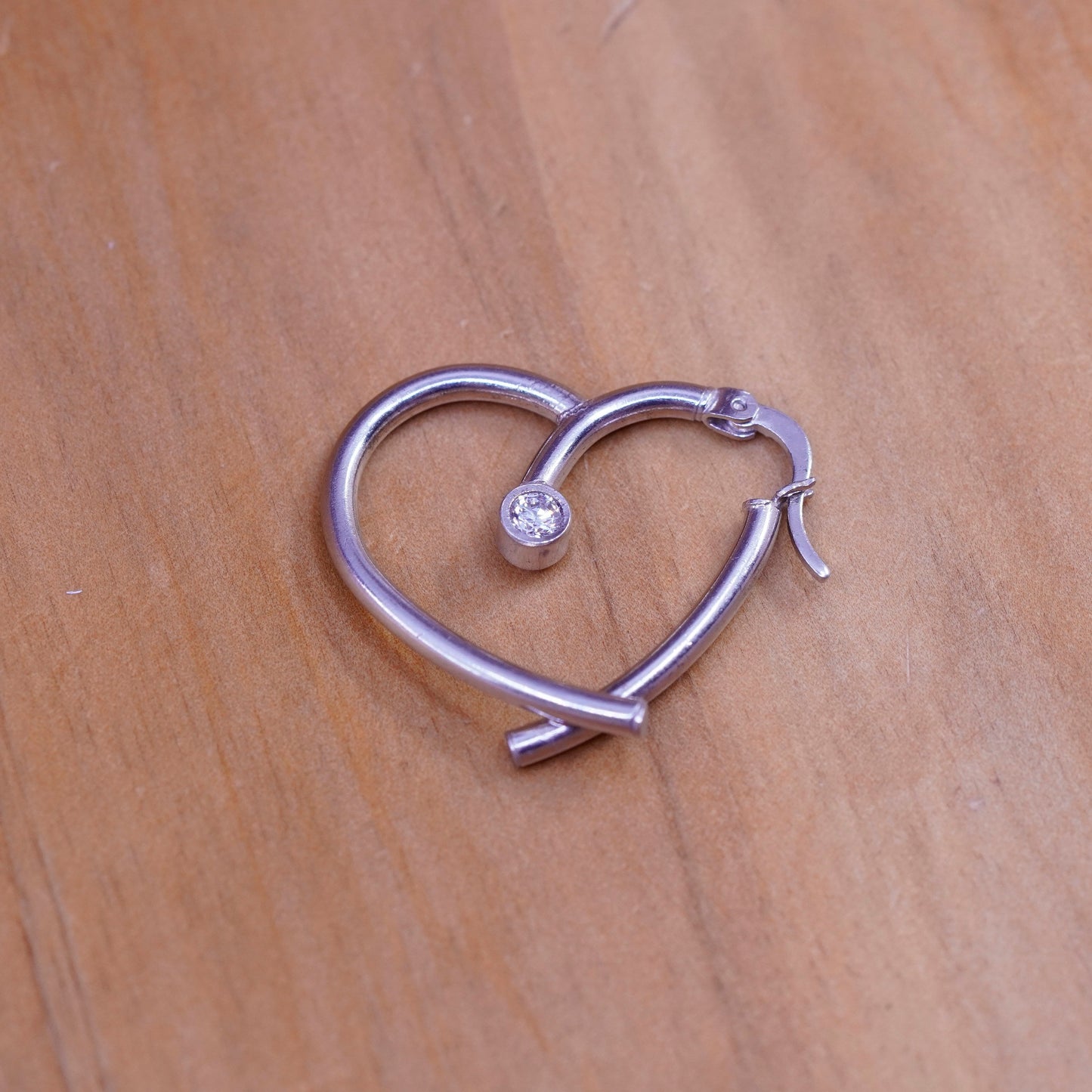 1”, vintage Sterling 925 silver heart hoop earrings with cz, 925 huggie