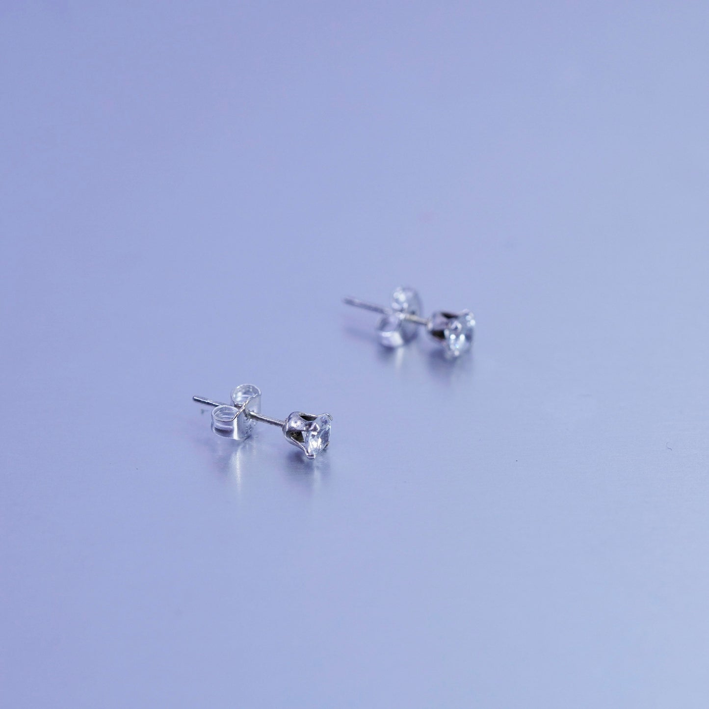 3mm, Vintage Sterling 925 silver earrings, studs with cz inlay