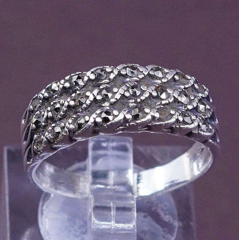 sz 9, vtg Sterling silver handmade ring, 925 with marcasite