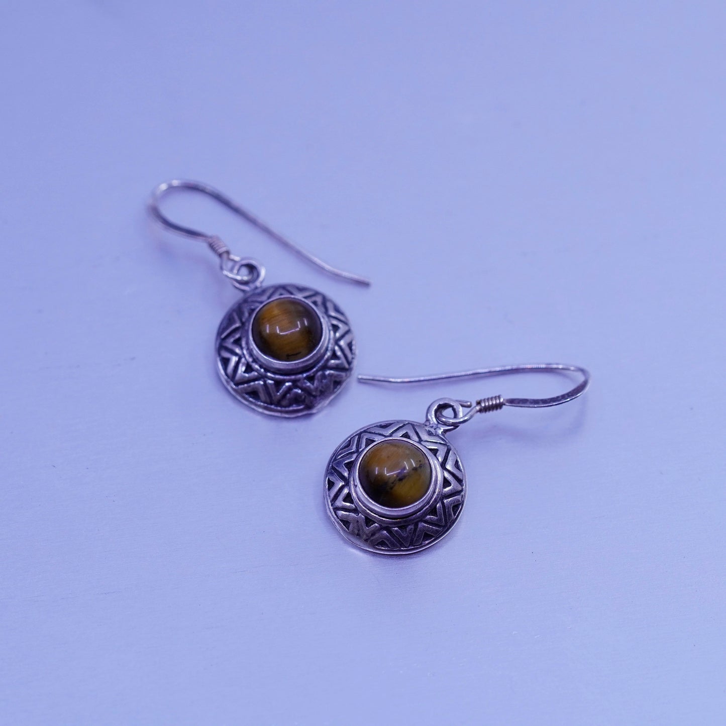 Vintage Sterling 925 silver handmade textured earrings with golden tiger beads