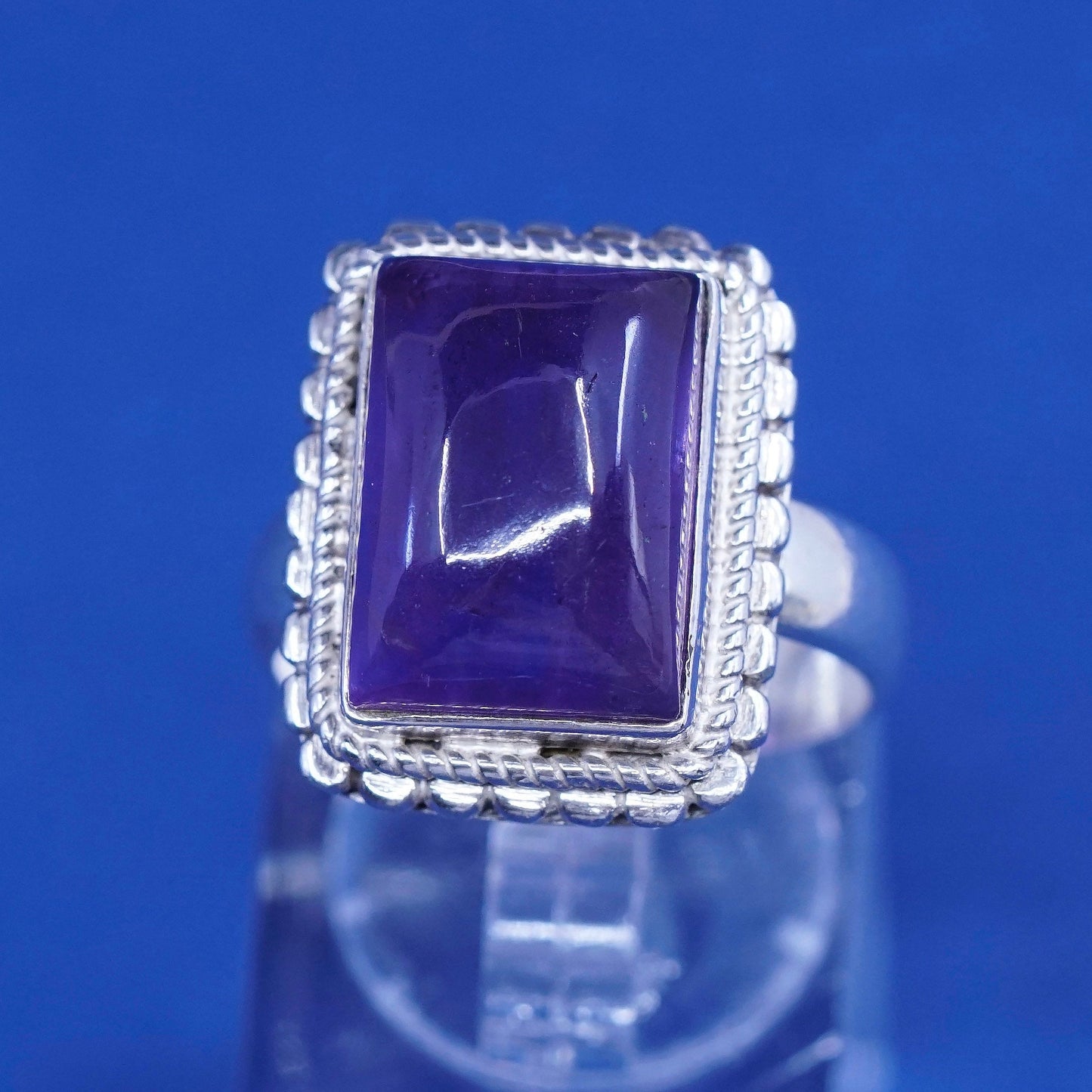 Size 8, vintage Sterling 925 silver handmade ring with amethyst and beads