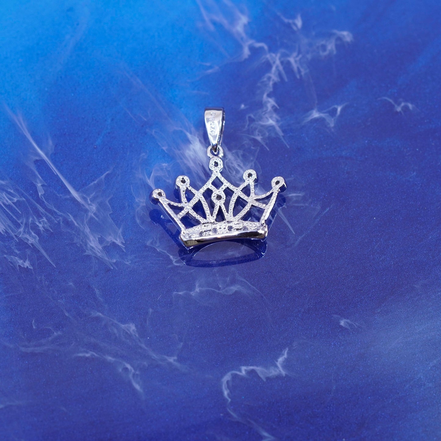 Vintage Sterling silver handmade pendant, 925 crown with genuine diamond center