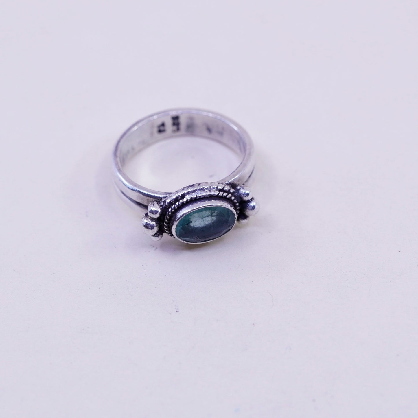 Size 5.75, vintage Sterling silver statement ring, 925 band with blue topaz