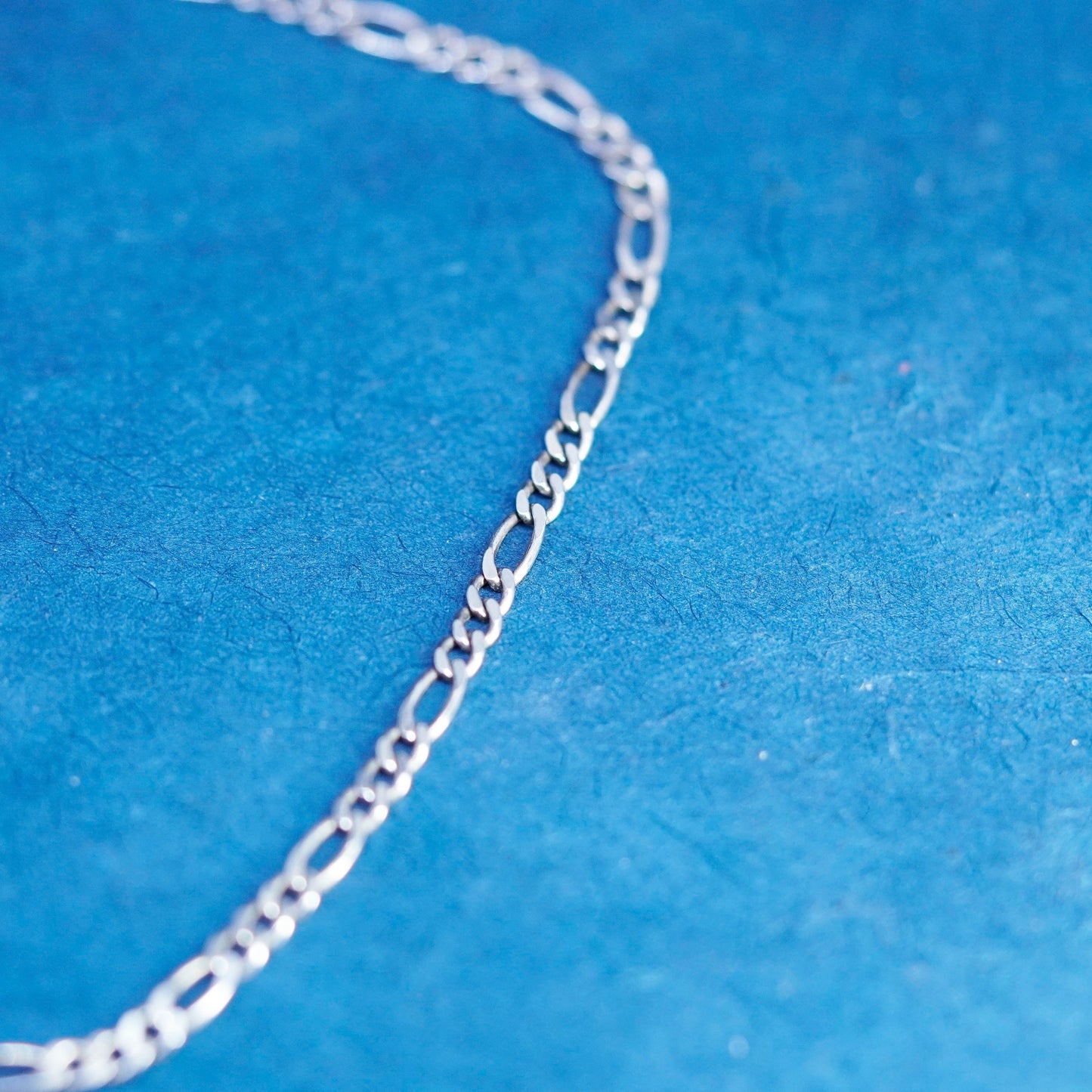 15.5”, 3mm, vintage Sterling silver handmade necklace, 925 Figaro link chain
