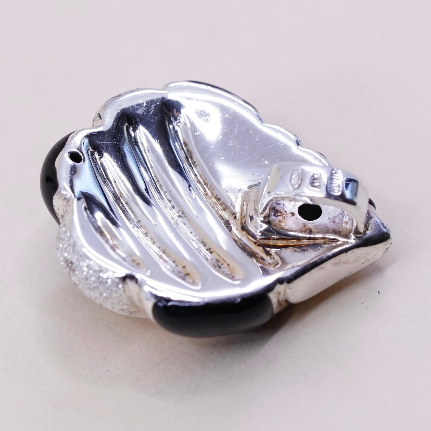 vintage milor two tone sterling silver handmade wavy ribbed teardrop pendant