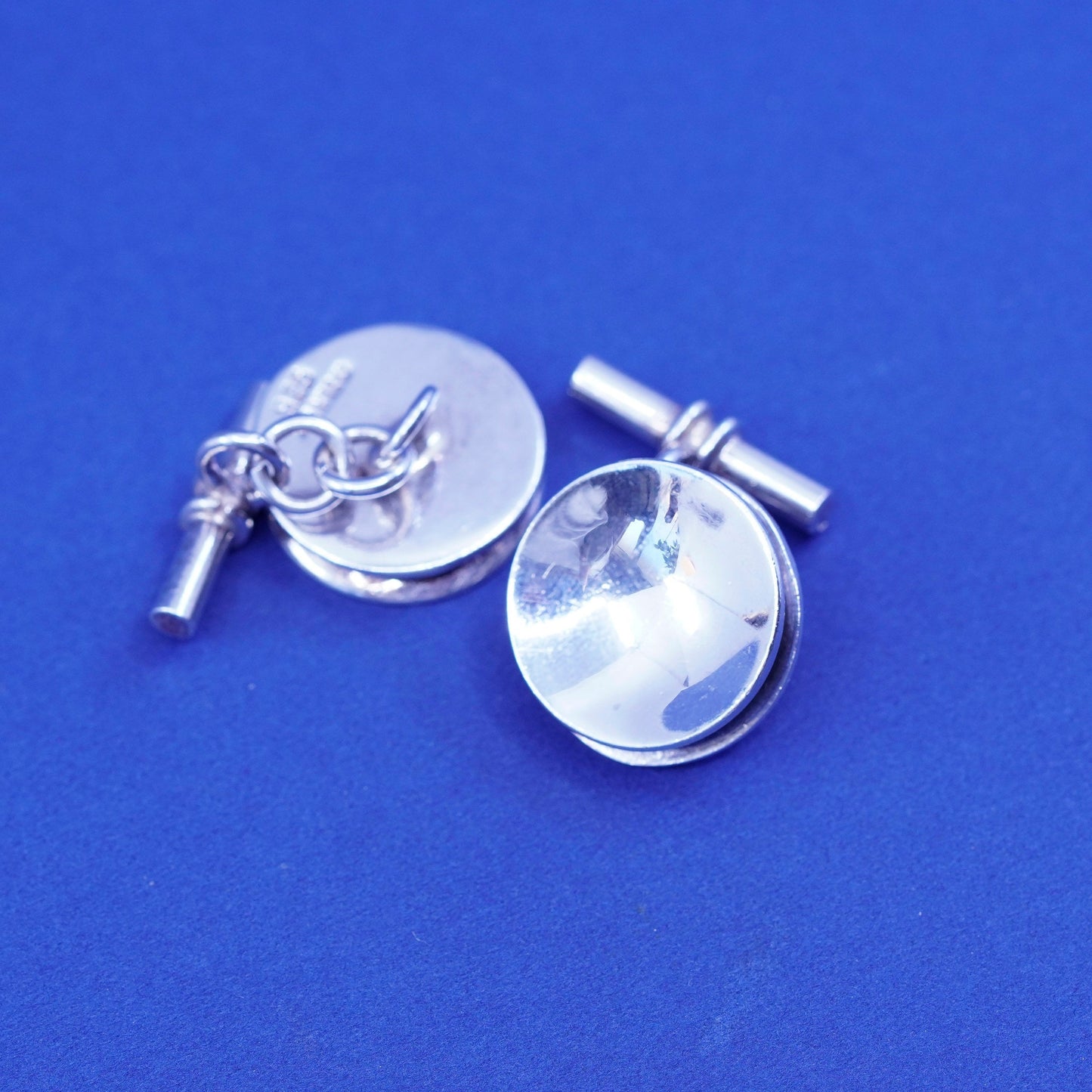 Vintage sterling silver Handmade cufflink, antique Mexico round 925 cuff links