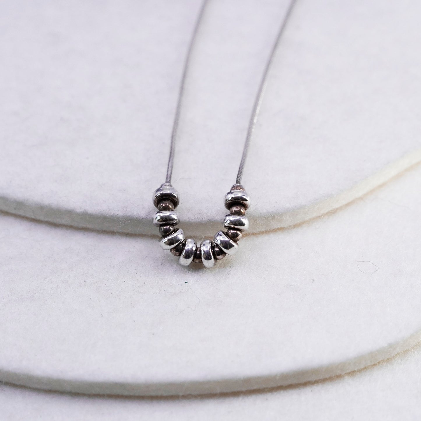 18”, vintage Sterling 925 silver handmade snake necklace with beads pendant