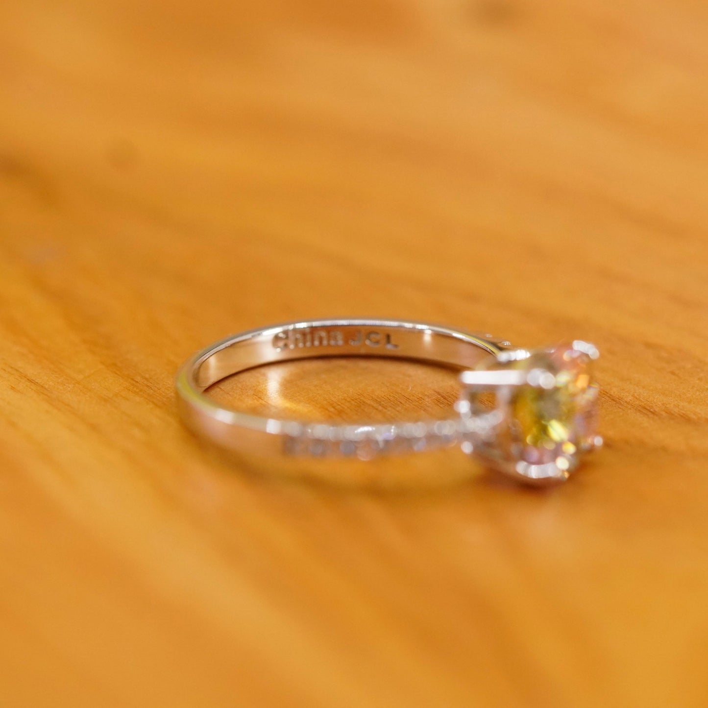 Size 8.5, vintage Sterling 925 silver engagement ring with pink and clear cz