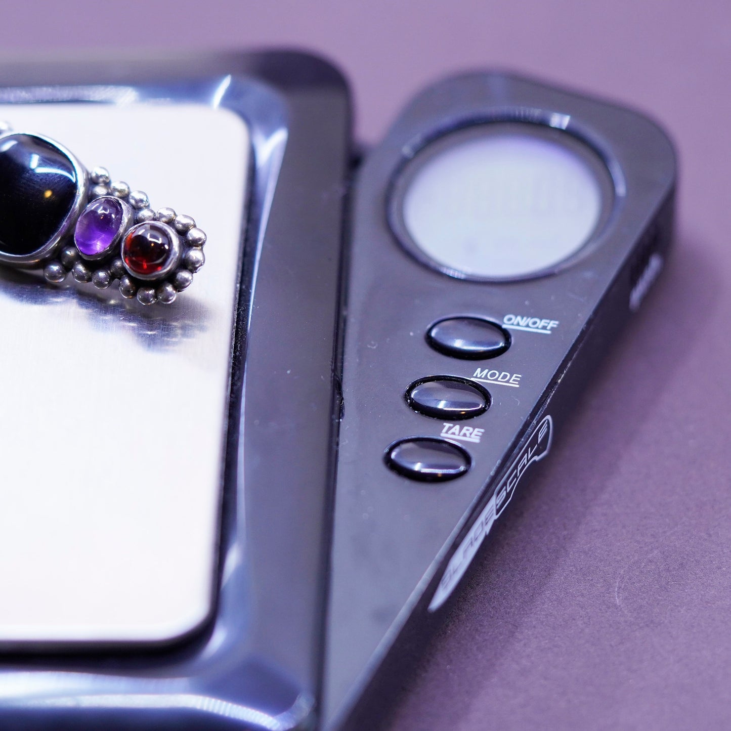 Vintage handmade sterling silver brooch, 925 pin with amethyst onyx with beads