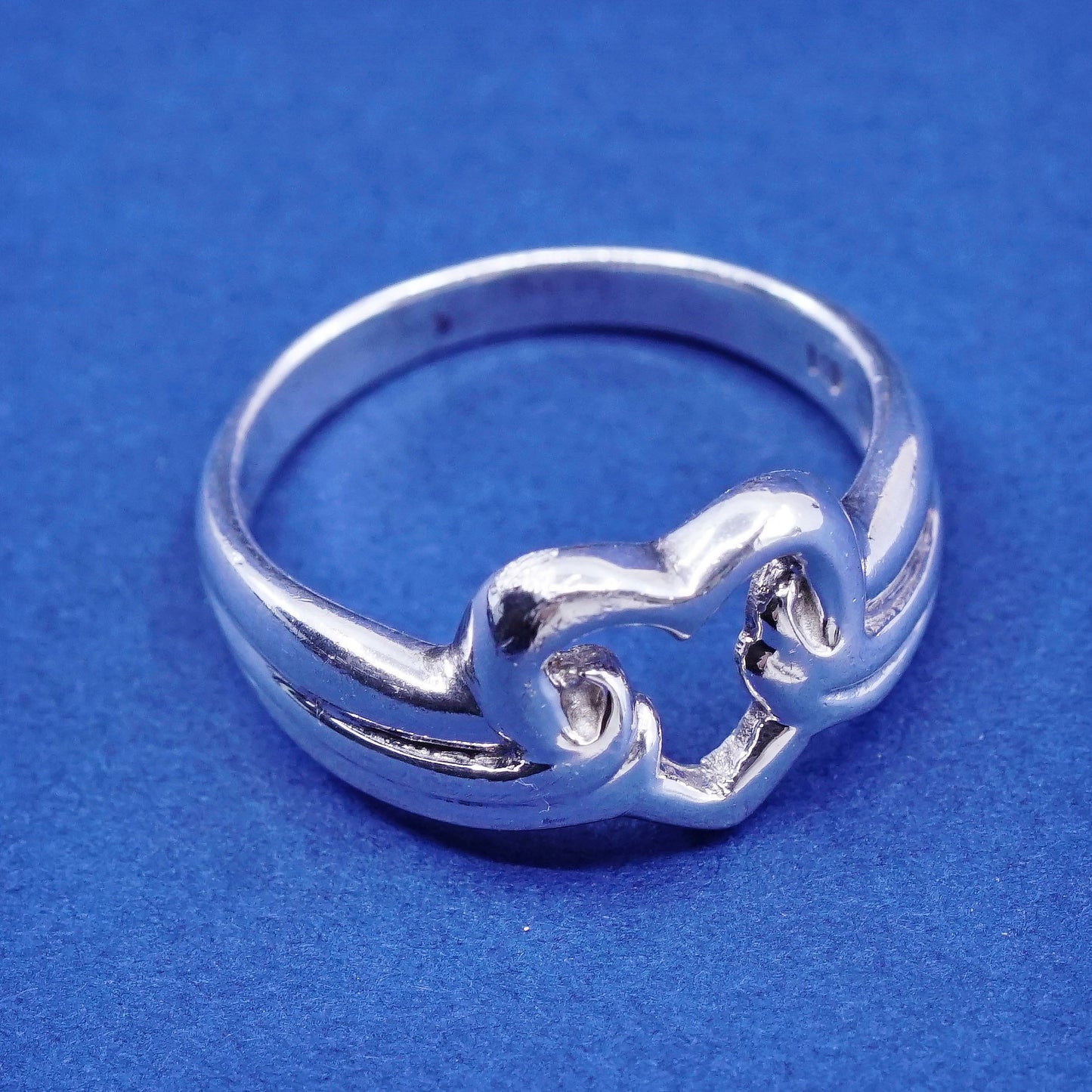 Size 7.25, vintage sterling silver handmade ring, 925 filigree heart band