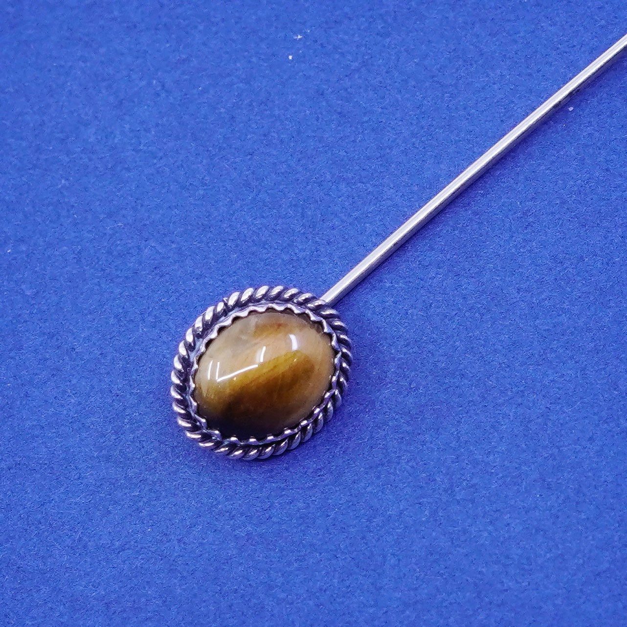 Vintage sterling silver handmade 925 golden tiger eye pin