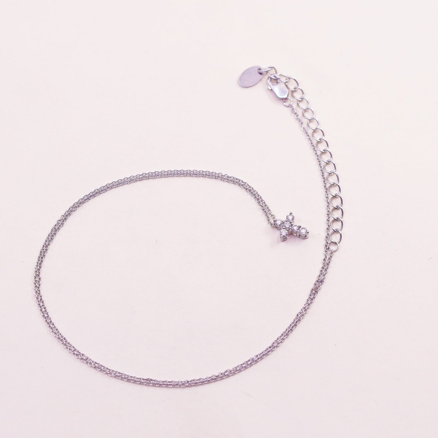 16+2”, Vintage sterling silver circle chain with cz cross pendant, necklace