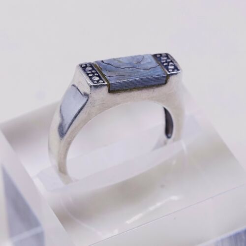 Size 8.25 Handmade Ring in Sterling 925 Silver W/ Abalone N Marcasite Details