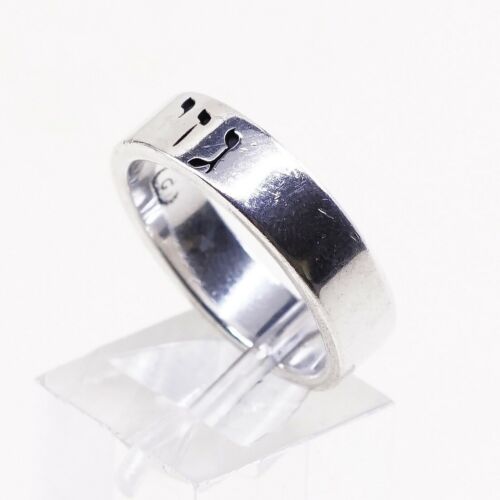 Size 8.75, Vtg 925 Silver Handmade Ring Hebrew letters Band, Stamped Sterling