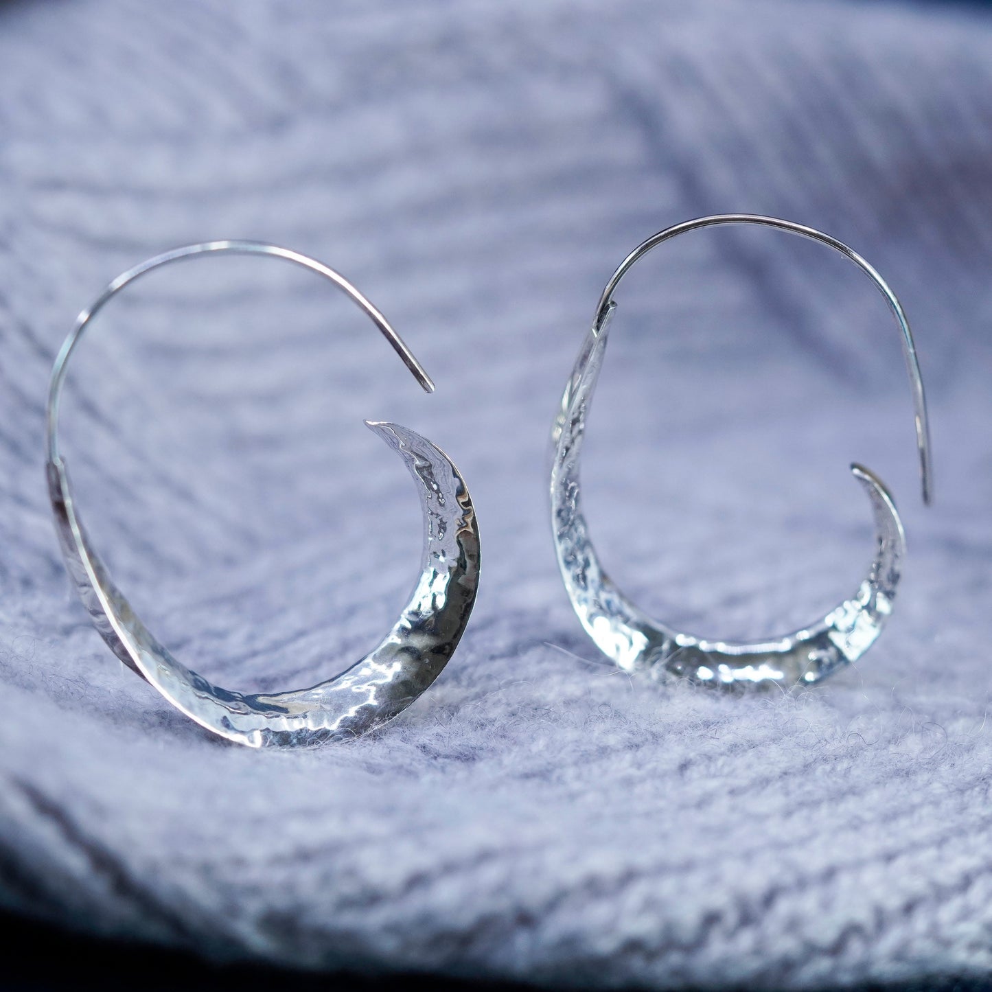 Vintage sterling silver handmade earrings, 925 hammered oval drops