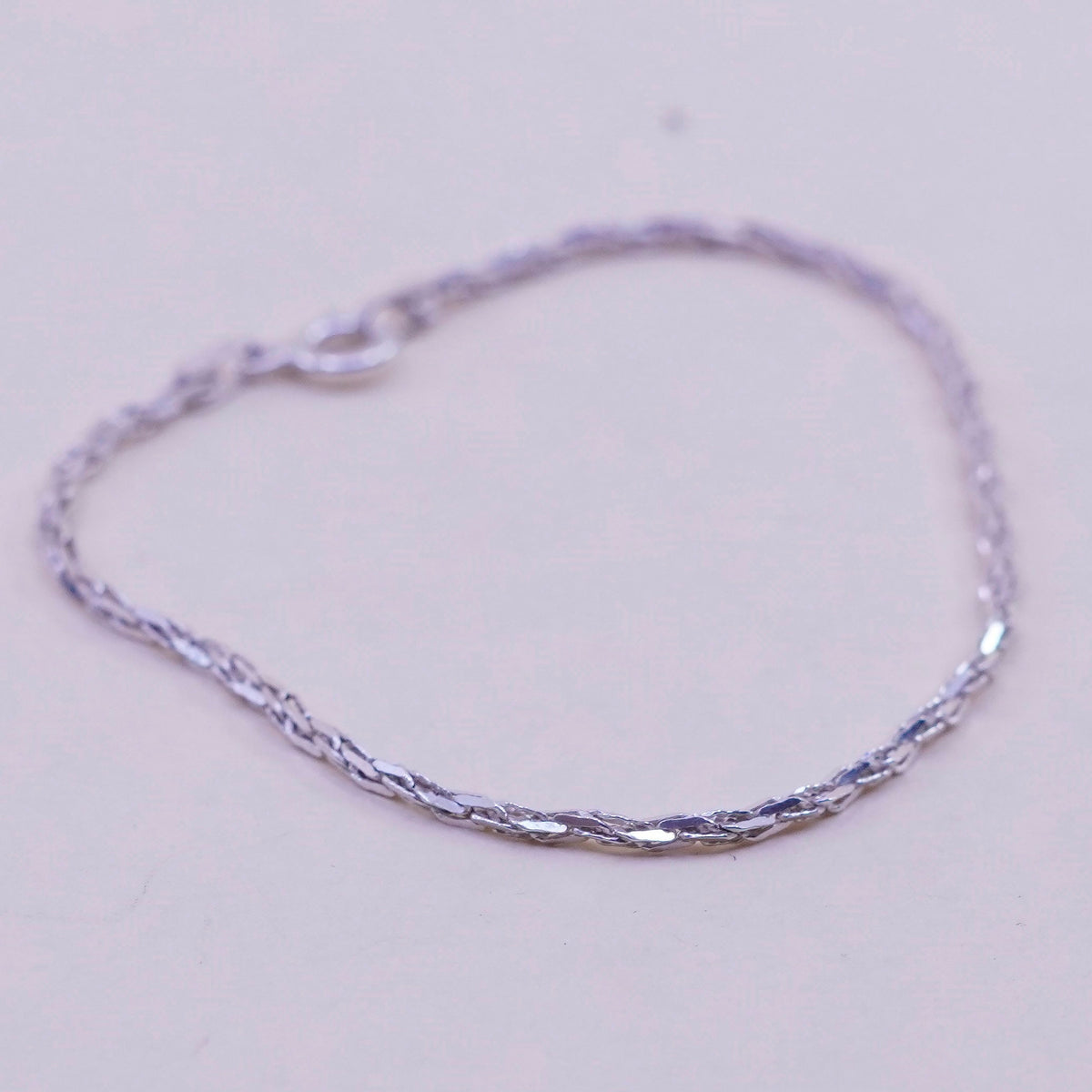 6.75”, Vintage Italy sterling silver bracelet, 925 textured rope chain