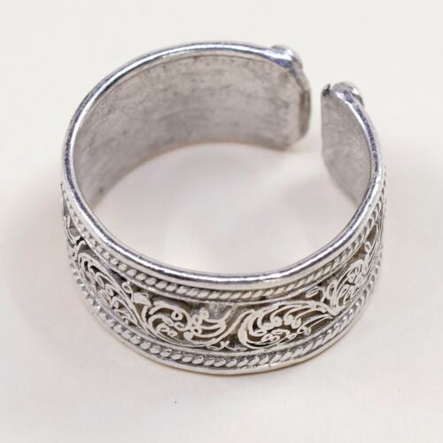 Sz 9, Vtg Sterling Silver handmade Boho Tribal Ring 925 Band W/ Pattern Embossed