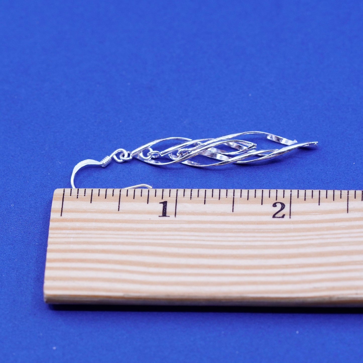 Vintage sterling silver handmade earrings, 925 twisted hopps