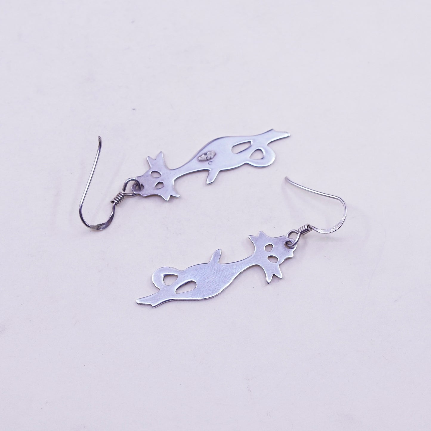 Vintage Sterling silver handmade earrings, Mexico 925 cat dangles