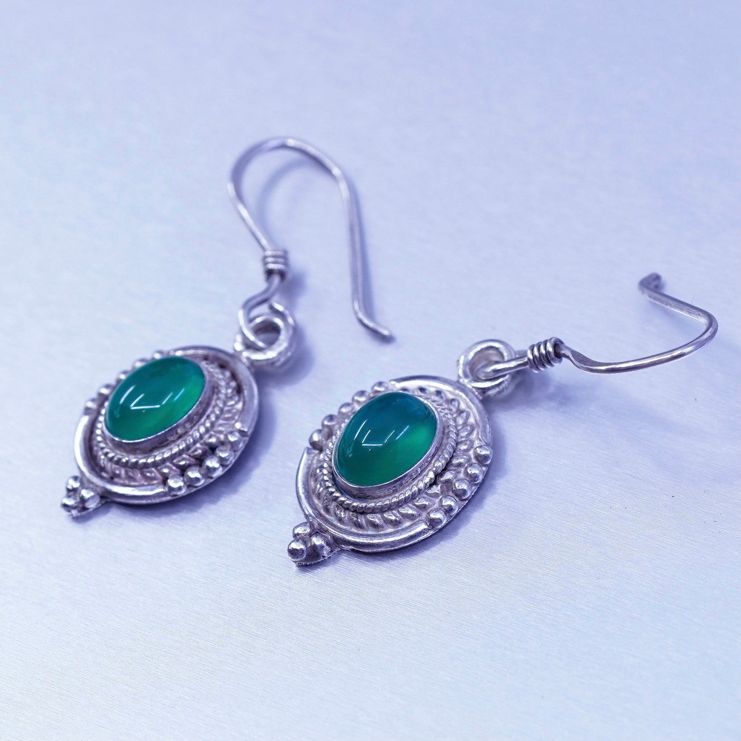 Vintage Sterling 925 silver handmade earrings with emerald and beads