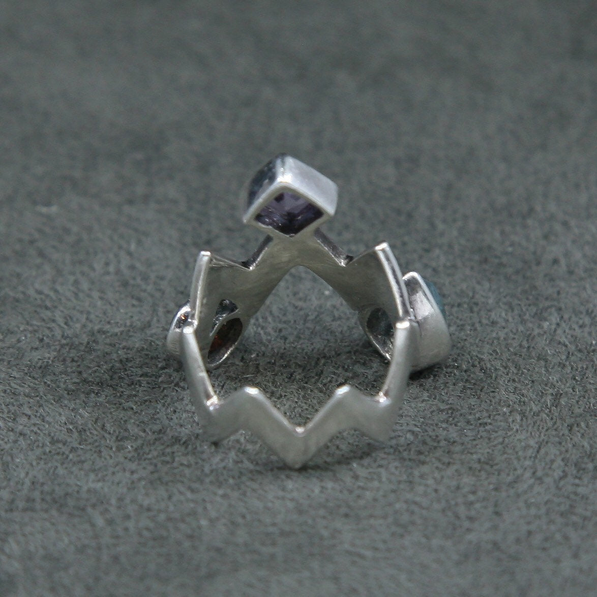 sz 5.5, Sterling silver handmade ring, 925 w/ ruby sapphire peridot amethyst