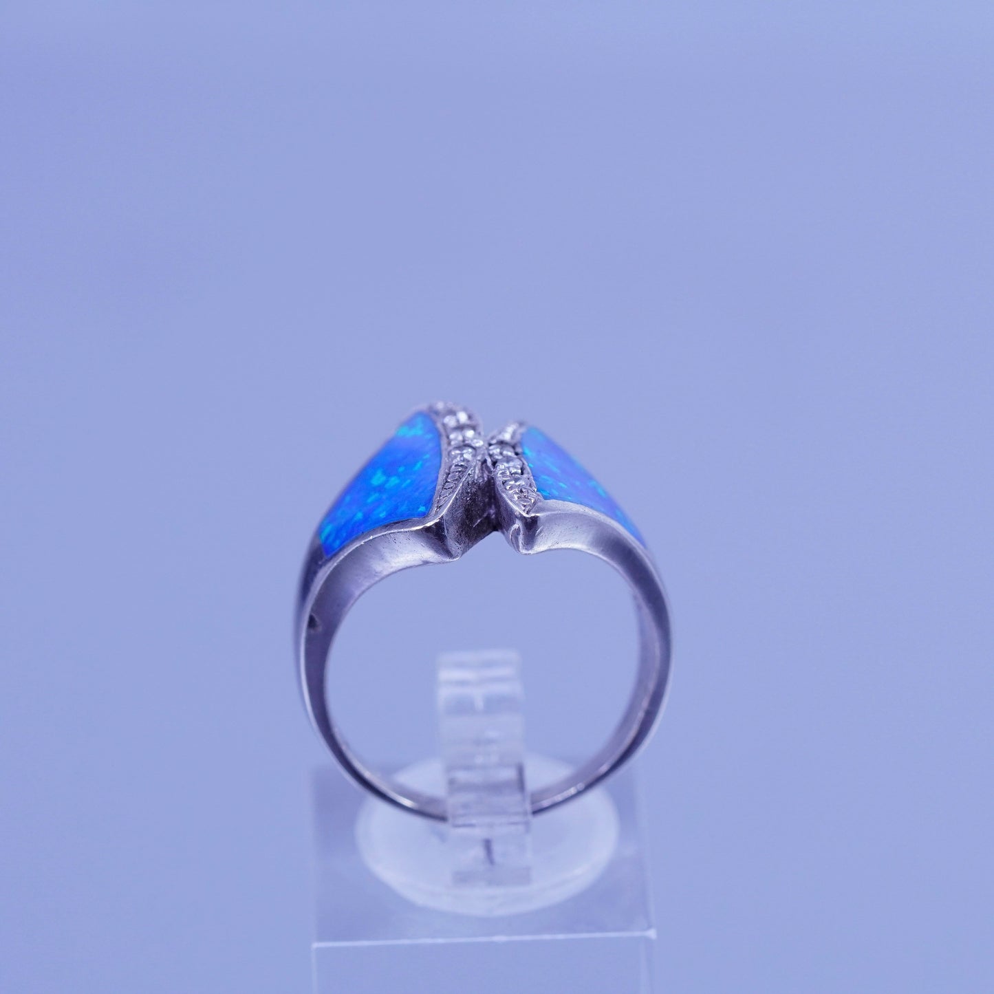 Size 9, vintage Sterling 925 silver handmade ring with opal and cz