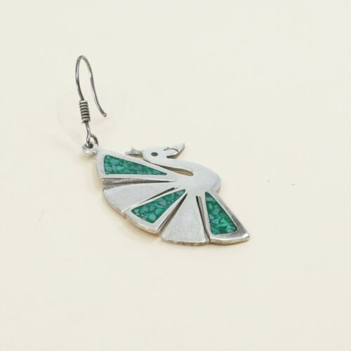 Vintage Southwestern handmade Sterling 925 Silver Peacock Earrings W/ Turquoise