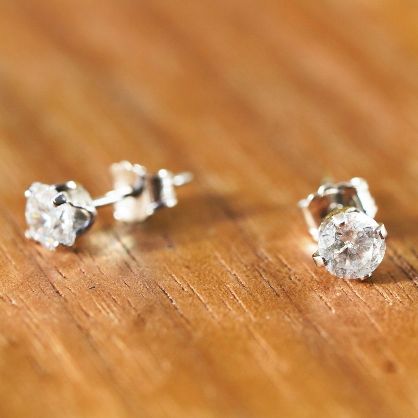 Vintage Sterling 925 silver handmade studs, earrings with crystal