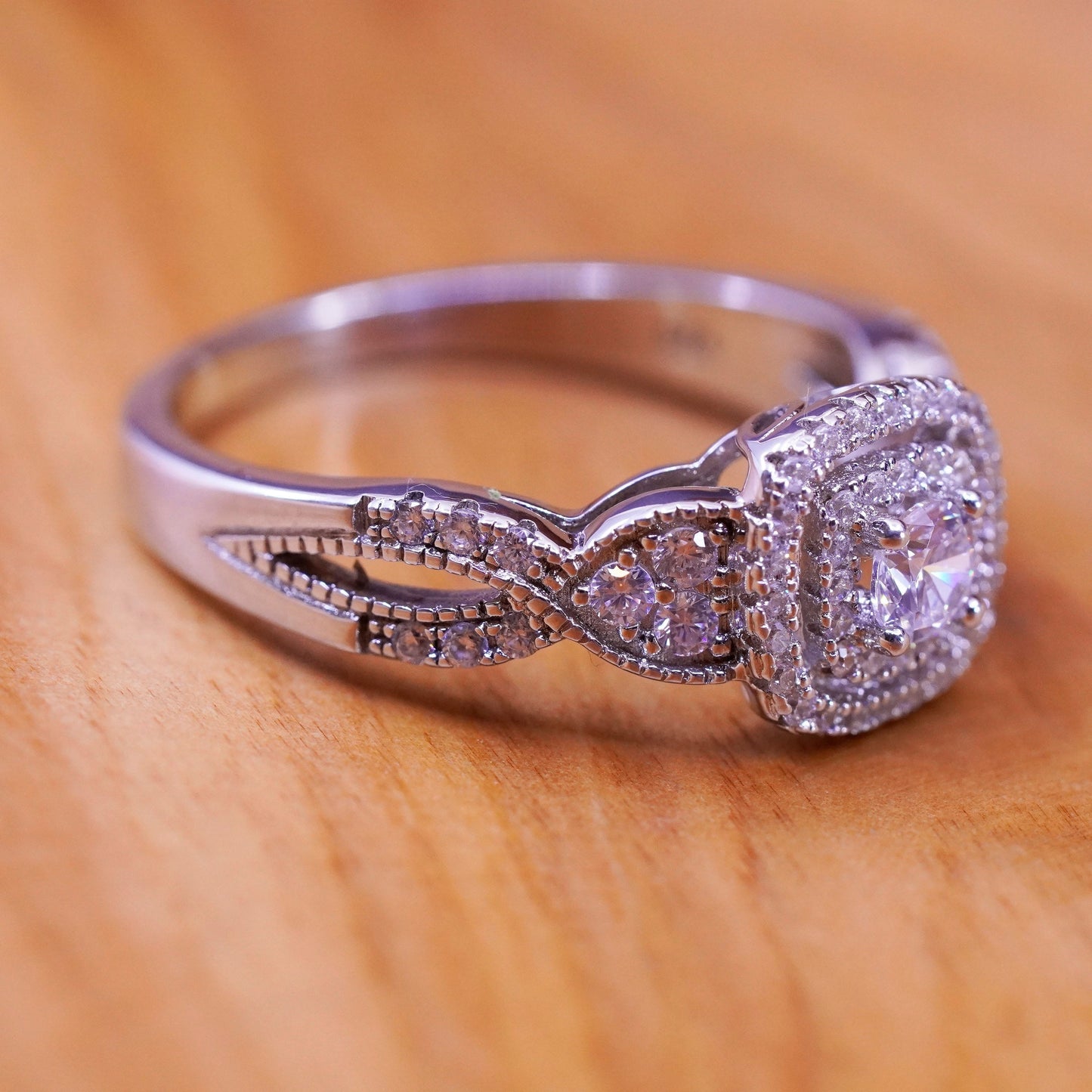 Size 9.25, vintage Sterling 925 silver anniversary engagement ring cluster cz