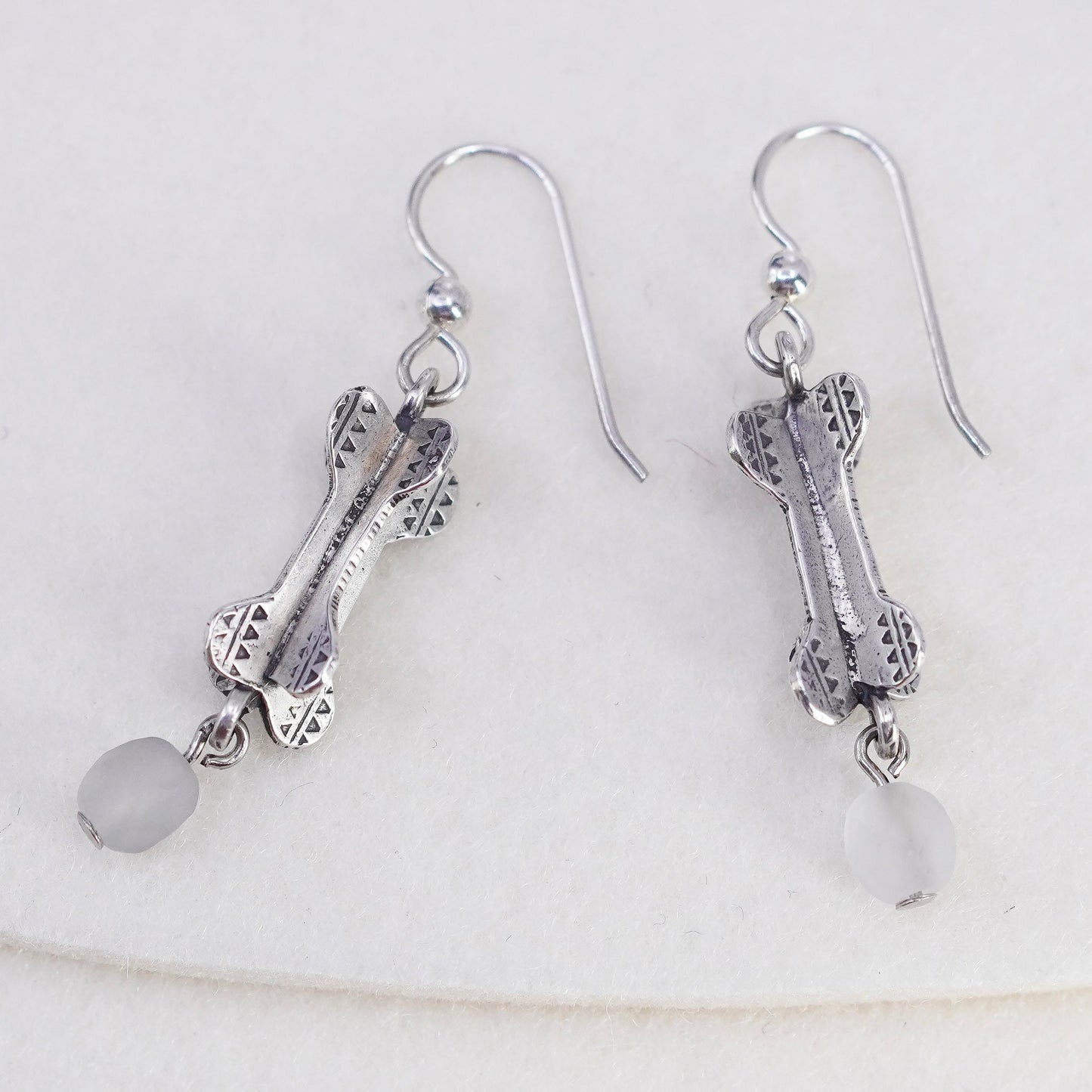 Vintage Sterling 925 silver bone earrings with crystal dangles