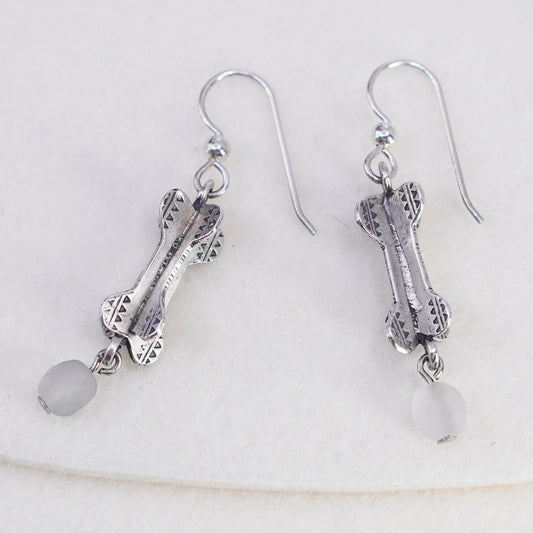 Vintage Sterling 925 silver bone earrings with crystal dangles
