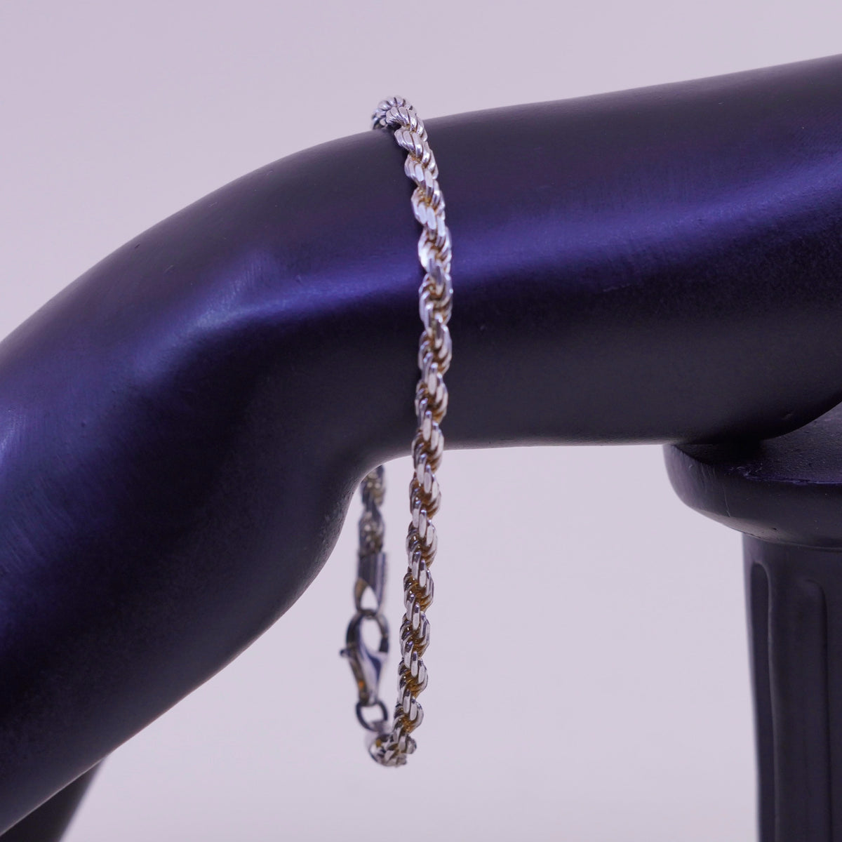 7.75”, 3mm, Vintage sterling 925 silver Italy rope chain bracelet