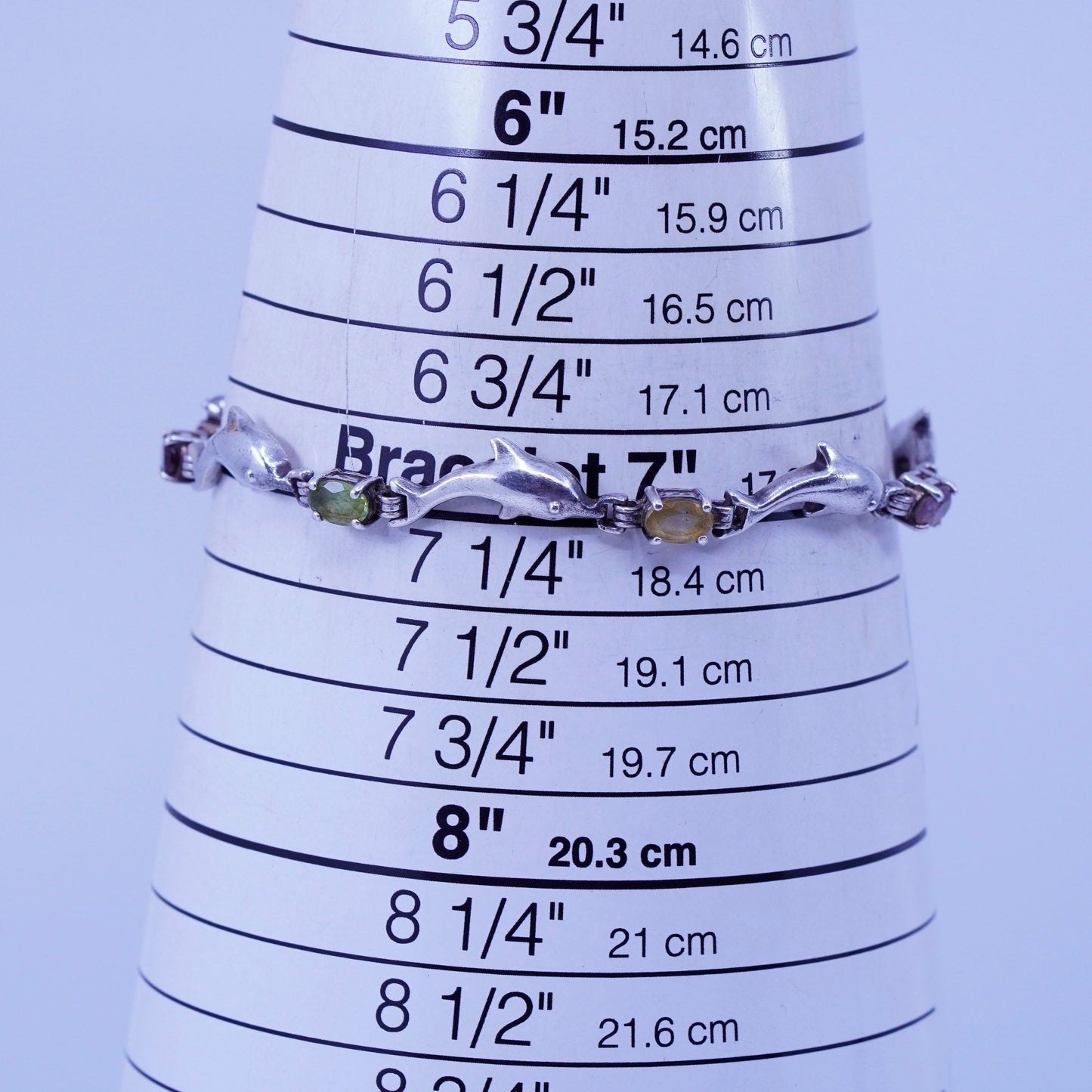 7”, Sterling 925 silver tennis bracelet dolphin topaz ruby amethyst peridot