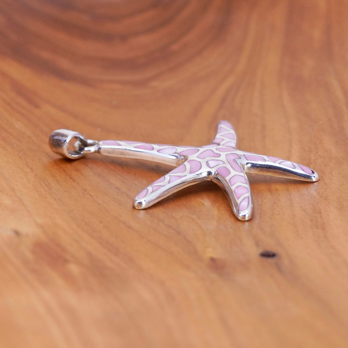 Vintage Sterling 925 silver handmade star starfish pendant pink mother of pearl