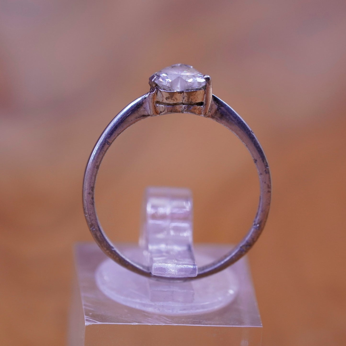 Size 7.25 vintage Sterling silver handmade ring, 925 stackable band heart cz