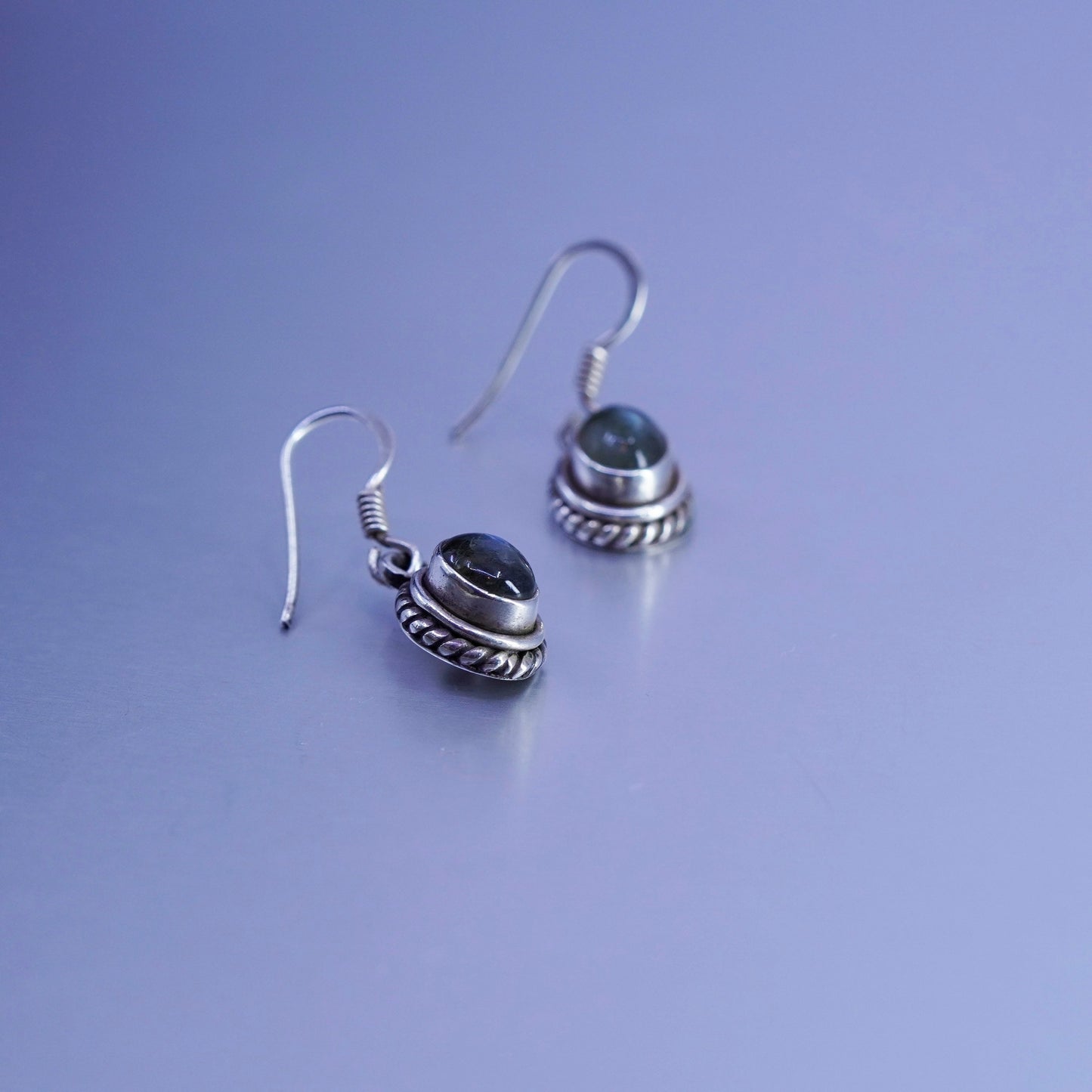 Vintage Sterling 925 silver handmade earrings with labradorite and cable around
