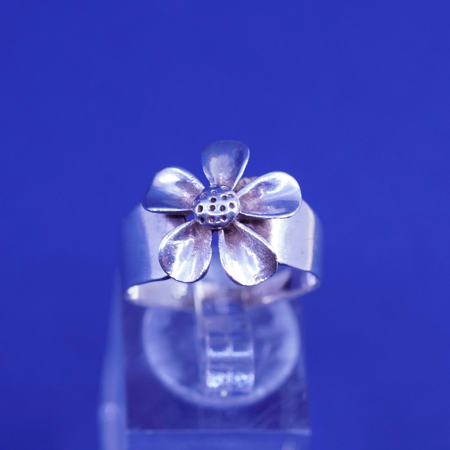 Size adjustable, vintage Sterling silver handmade ring, 925 plumeria flower