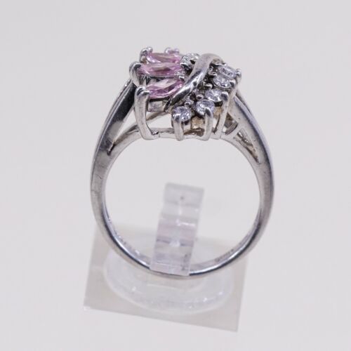 Sz 8.5, Vtg Sterling Silver Handmade Ring, 925 Silver Band W/ Cluster Pink Cz