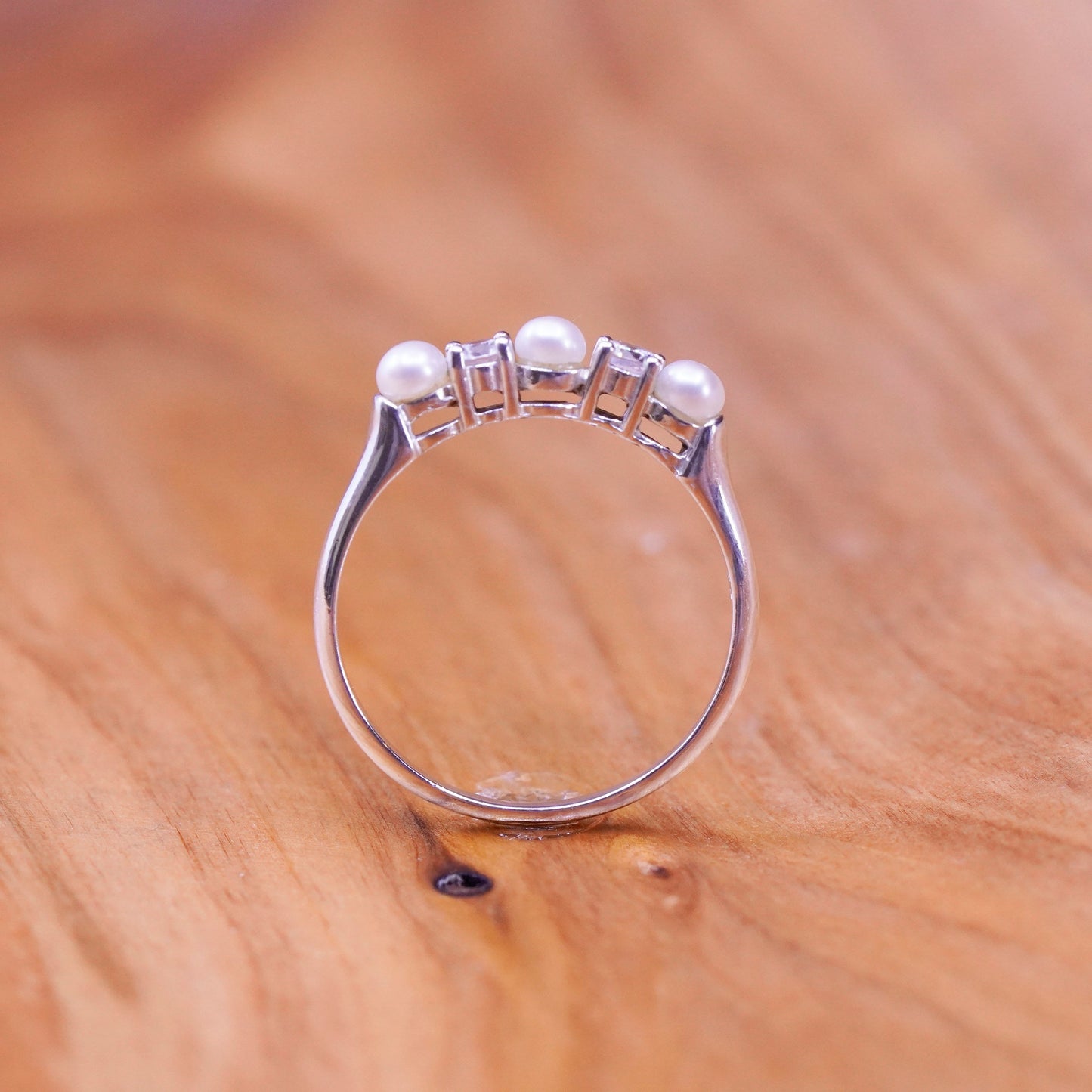 size 11.25, vintage Sterling 925 silver handmade ring, stackable band cz pearl