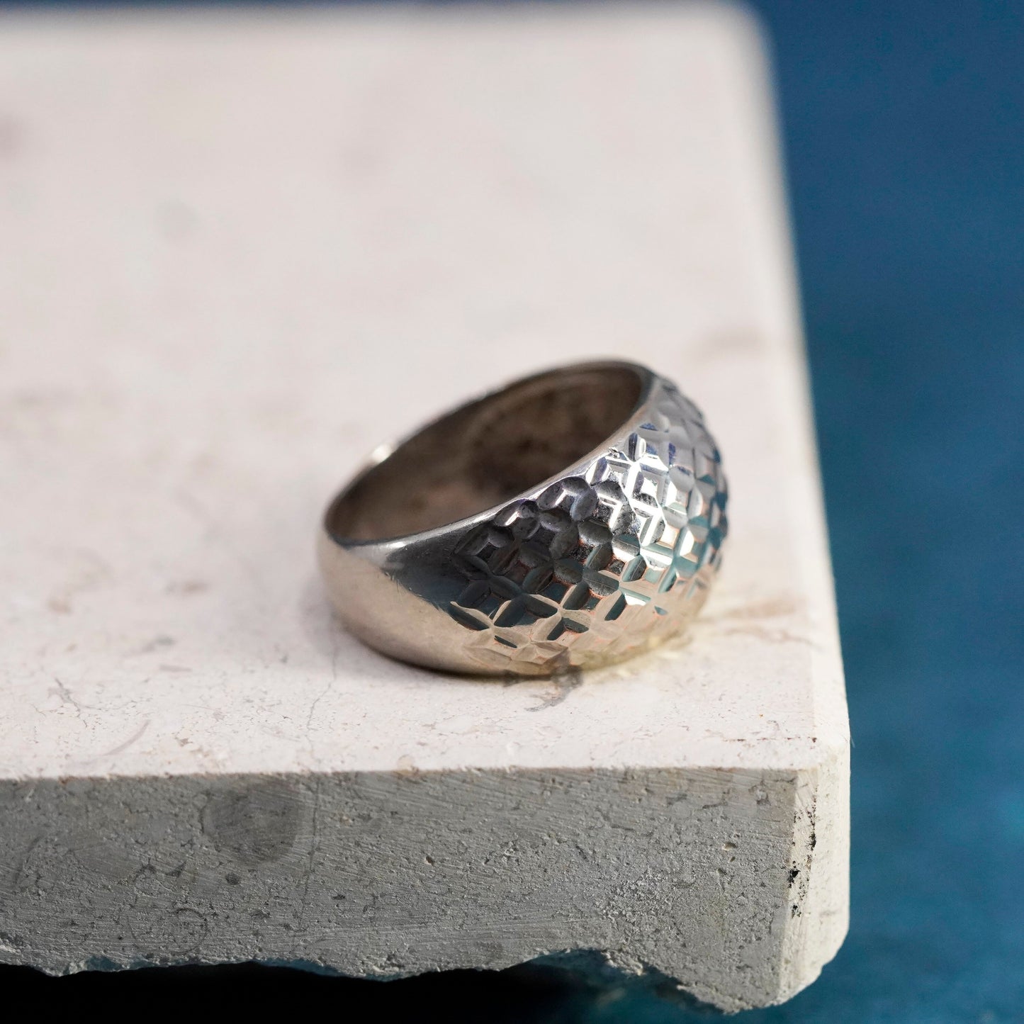 Size 7.25, vintage Sterling silver handmade ring, textured 925 wide band