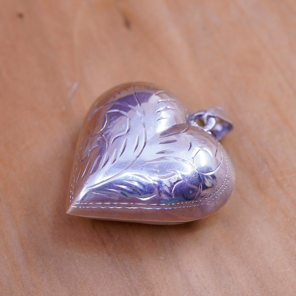Vintage Sterling silver handmade heart pendant, puffy textured 925 heart