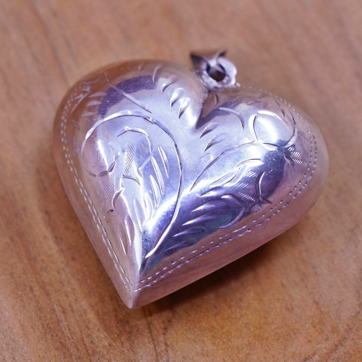 Vintage Sterling silver handmade heart pendant, puffy textured 925 heart