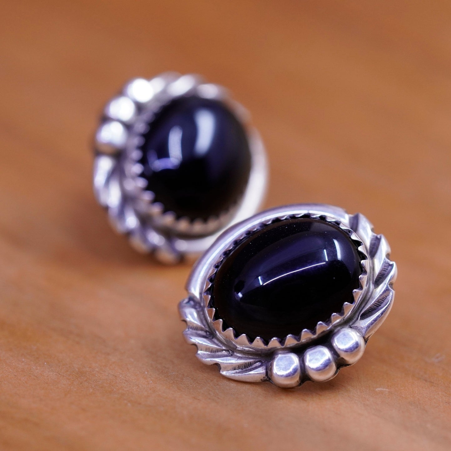 Vintage Sterling silver handmade earrings, southwestern 925 studs with obsidian