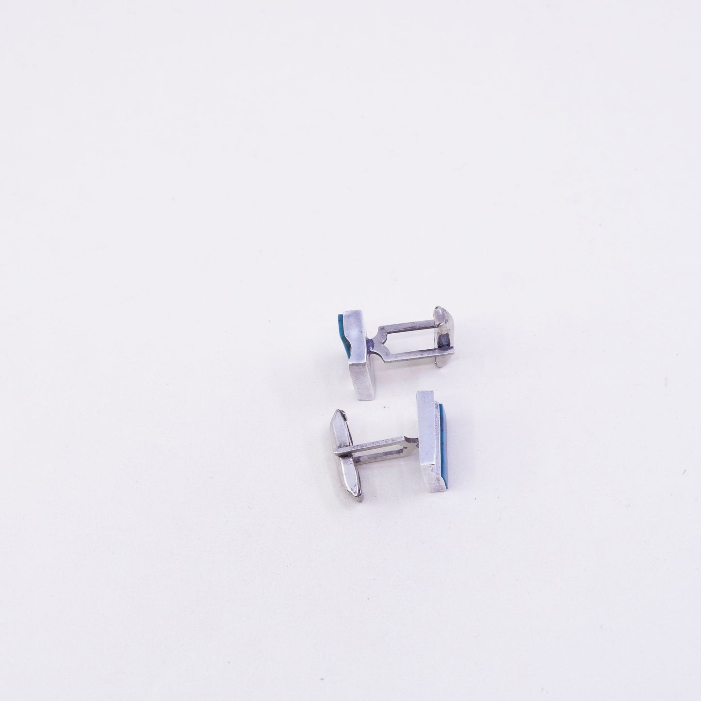 Vintage sterling silver handmade cuff link, 925 square cufflink with turquoise