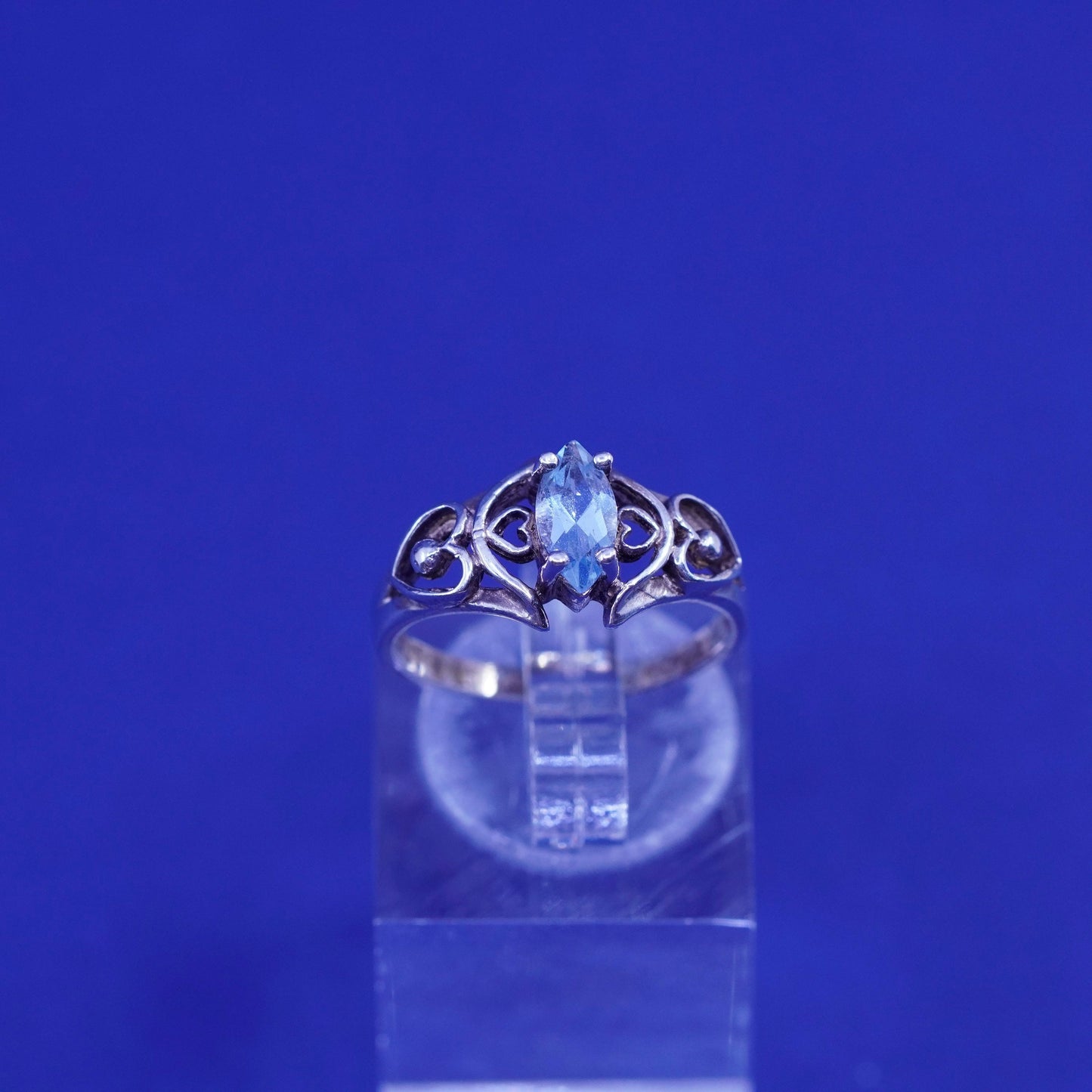 Size 4.75, vintage sterling 925 silver handmade ring with blue topaz