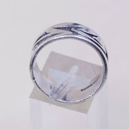 Size 10, Vtg Sterling Silver Handmade Texture Embossed Ring, Mexico 925 Band