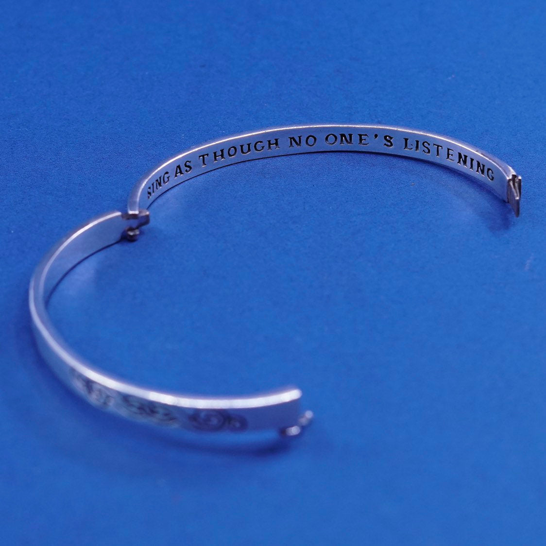 6.75", geo art Sterling silver handmade bracelet, 925 bangle, "sing as though
