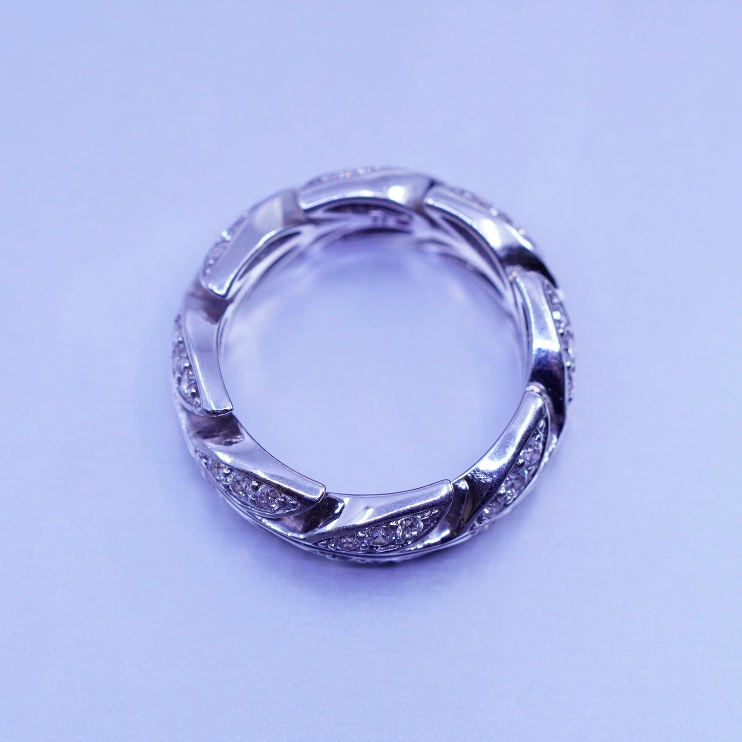 Size 6, vintage Sterling 925 silver handmade leafy band ring with cluster Cz