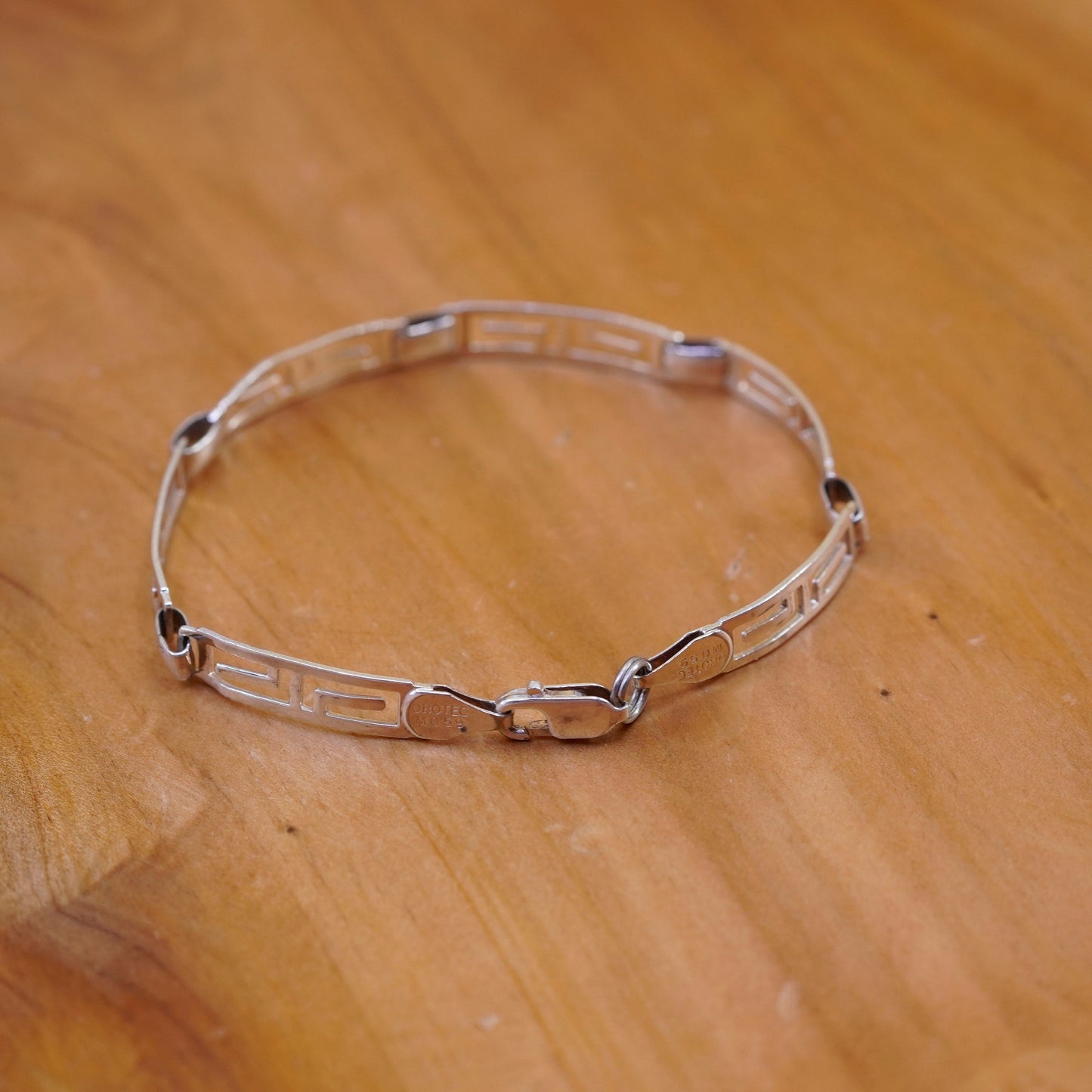 6.75”, vintage modern Sterling silver tennis bracelet, 925 Greek key chain